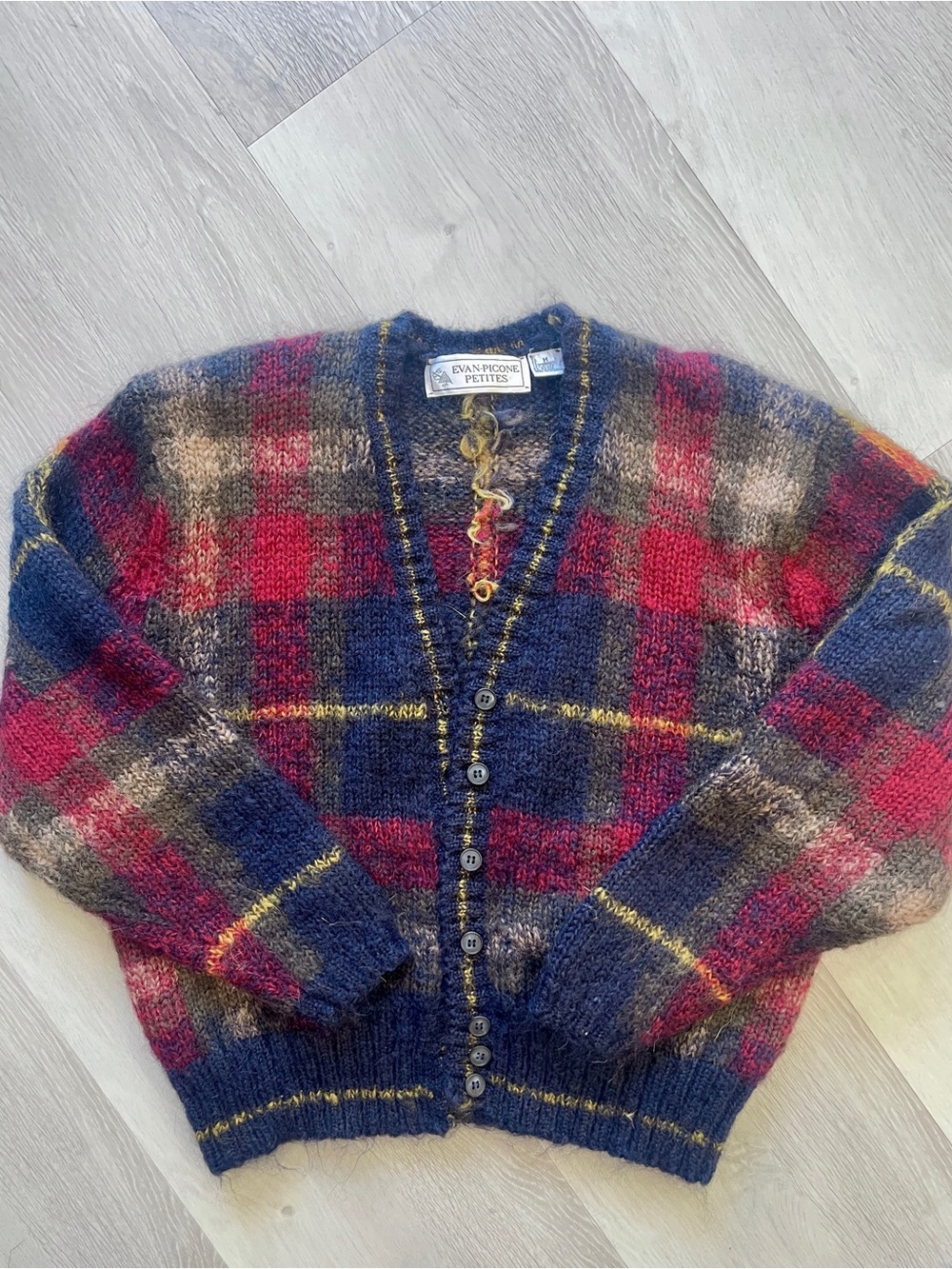 Vintage Mohair Wool Plaid Knit Cardigan - Picture 8 of 8